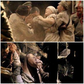 Red Army soldiers raped a Polish woman in a shed.