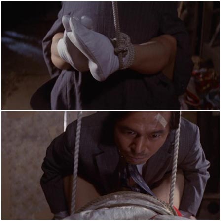 Hanging bound Asian woman is raped