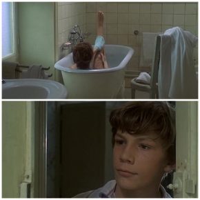 Boy is watching his naked slender mother in the shower