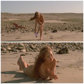 Adult daughter naked in front of her father on the beach