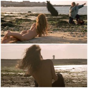 Adult daughter naked in front of her father on the beach