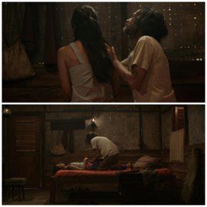 One of the robbers rapes the mistress of the house