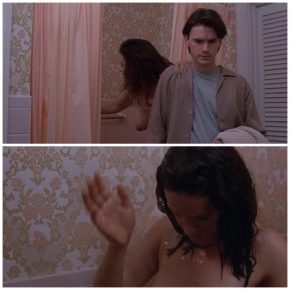 Son helps mother with broken leg take a shower