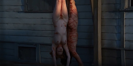 Death fetish scene #927 (dead woman, hanging upside down, naked dead woman)