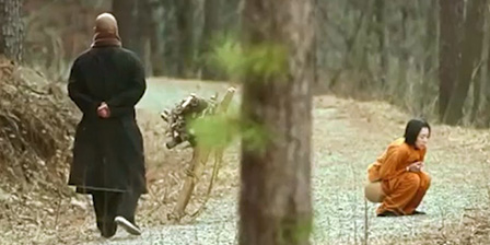 Pissing while walking in the woods