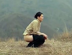 Stepmother urinates on a high mountain in front of stepson