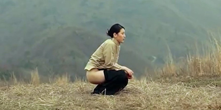 Stepmother urinates on a high mountain in front of stepson