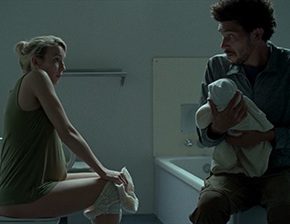 Wife pees in front of her husband with a baby
