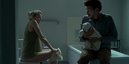 Wife pees in front of her husband with a baby