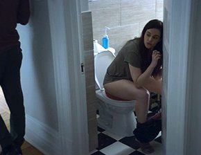 Emily Hampshire toilet pissing scene