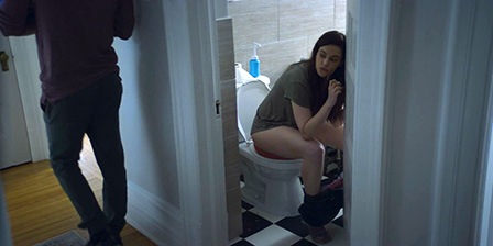 Emily Hampshire toilet pissing scene