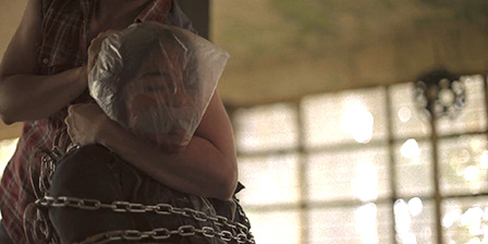Death fetish scene #1352 (cut throat, throat slice, suffocation plastic bag)
