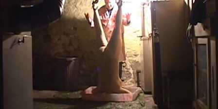 Death fetish scene #1368 (naked dead woman, disembowel, hanged upside down)